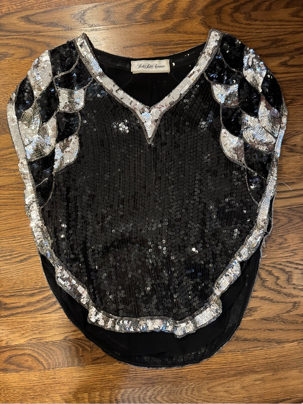Vintage Black & Silver Sequin V-Neck Top